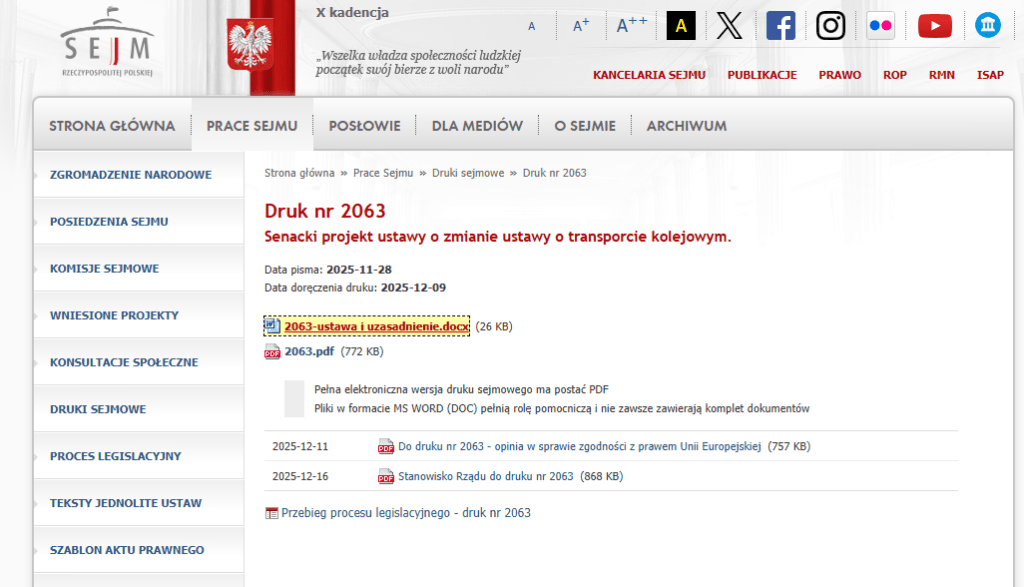 nowelizacja ustawy kolejowej