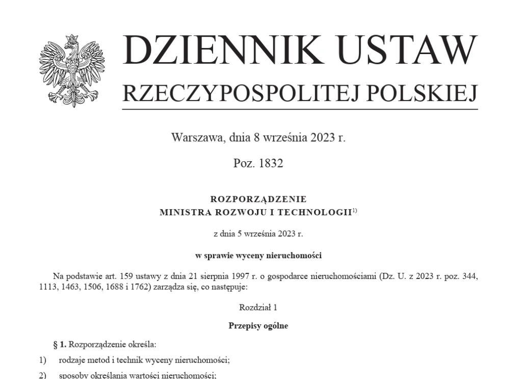 ROZPORZĄDZENIE MINISTRA ROZWOJU I TECHNOLOGII1) z dnia 5 września 2023 r. w sprawie wyceny nieruchomości pełny tekst